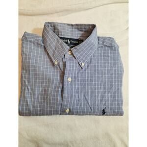 Ralph Lauren Shirt Mens 16.5 34 35 Blue Check Pony Long Sleeve Yarnmouth Cotton